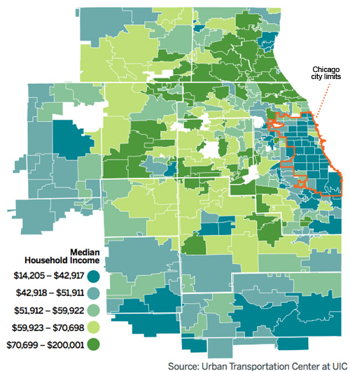 mapping of income levels in and around Chicago